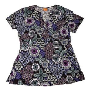 Scrub Top Womens Vneck Multicolor Floral Geometric Short Sleeves Medical Uniform